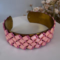 Pink Glass Bead Cuff Bracelet, Adjustable Brass, 2 cm Wide