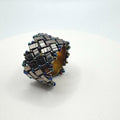 Silver Tone Glass Bead Ring, Iridescent Accents, Adjustable Brass Band, 15 mm Wide