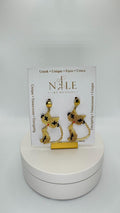 Gold Tone Cat Earrings, Glass Bead Dangle Earrings, 2.36 inches