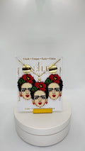 Frida Kahlo Inspired Beaded Jewelry Set, Portrait Necklace and Earrings, Red Flower Design