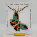 Colorful Beaded Butterfly Necklace, Turquoise and Orange Pendant, Stainless Steel Chain