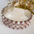 Blush Pink Glass Bead Cuff Bracelet, Adjustable Stainless Steel, 2 cm Wide