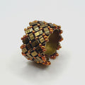 Bronze and Copper Tone Glass Bead Ring, Adjustable Brass Statement Ring, 15 mm Wide